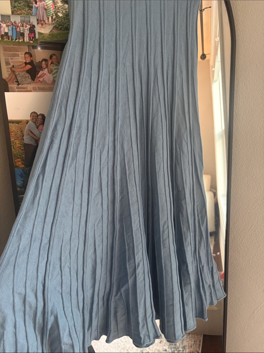 Women’s Blue Pleated Knit Maxi Skirt - Picture 2 of 2